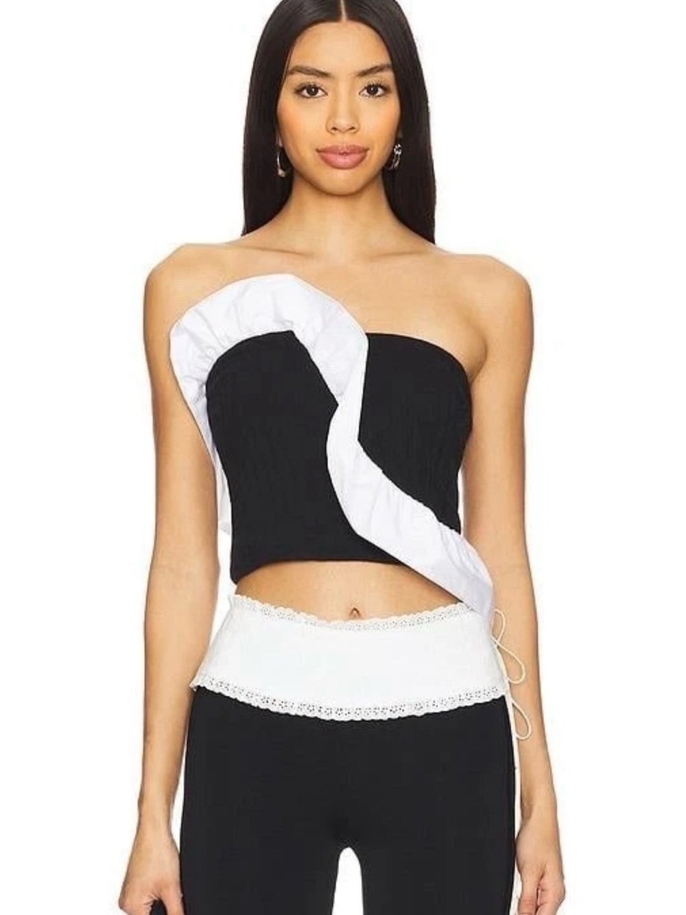 Free People X Revolve Jagger Knit Tube Top Strapless Black And White Ruffle S